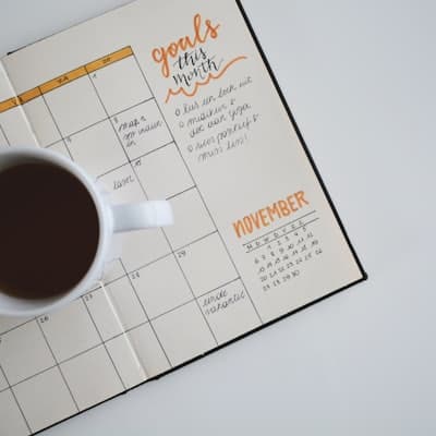 A wall calendar showing the month